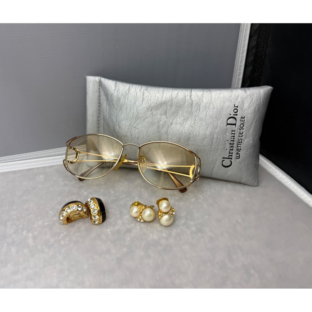 Vintage Christian Dior Jewelry & Eyewear Lot Gold Tone Crystal & Pearl (AS‎ IS)